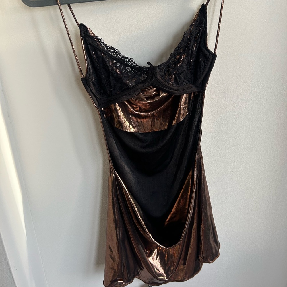 Jaded London Metallic Bronze Backless Mirage Slip Mini Dress - Picture 3 of 5
